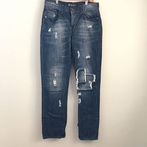 CJ Black Men’s Low Rise Slim Straight Patchwork Blue Jeans | 30/32 - Picture 1 of 5
